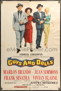 7r371 GUYS & DOLLS 1sh 1955 Marlon Brando, Jean Simmons, Frank Sinatra & Blaine arm-in-arm!
