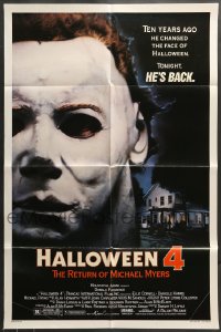 7r375 HALLOWEEN 4 1sh 1988 Ten years ago he changed Halloween. tonight Michael Myers is back!