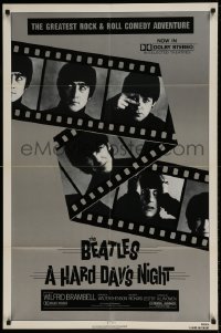 7r379 HARD DAY'S NIGHT 1sh R1982 great image of The Beatles on film strip, rock & roll classic!