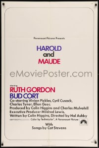 7r381 HAROLD & MAUDE 1sh 1971 Ruth Gordon, Bud Cort is equipped to deal w/life!