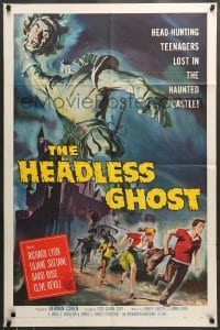 7r384 HEADLESS GHOST 1sh 1959 head-hunting teens lost in the haunted castle, Reynold Brown art!