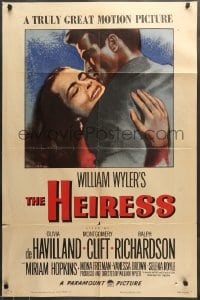7r390 HEIRESS 1sh 1949 William Wyler, Olivia de Havilland & Montgomery Clift!