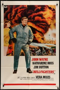 7r392 HELLFIGHTERS 1sh 1969 John Wayne as fireman Red Adair, Katharine Ross, art of blazing inferno