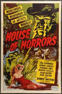 7r419 HOUSE OF HORRORS 1sh R1952 art of beautiful artist's model & beastly killer Rondo Hatton