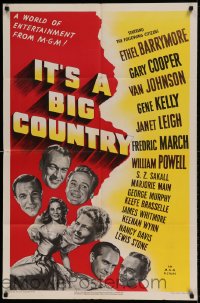 7r447 IT'S A BIG COUNTRY 1sh 1951 Gary Cooper, Janet Leigh, Gene Kelly & other major stars!