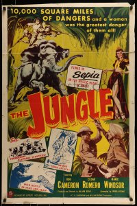 7r457 JUNGLE 1sh 1952 cool art of Marie Windsor & Rod Cameron on elephant in India!
