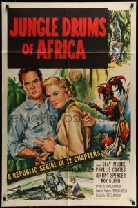 7r458 JUNGLE DRUMS OF AFRICA 1sh 1952 Clayton Moore with gun & Phyllis Coates, Republic serial!