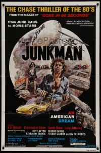 7r460 JUNKMAN 1sh 1982 junk cars to movie stars, over 150 cars destroyed, cool art by Jensen!