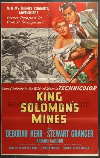 7r475 KING SOLOMON'S MINES 25x40 1sh 1950 Deborah Kerr, Granger & stampeding African animals!