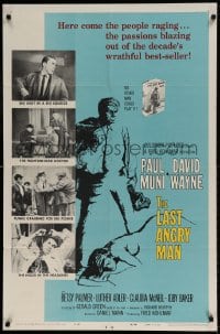 7r484 LAST ANGRY MAN 1sh 1959 Paul Muni is a dedicated doctor from the slums exploited by TV!