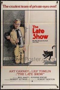 7r488 LATE SHOW int'l 1sh 1977 different art of Art Carney, Lily Tomlin & a cat with a pistol, rare!