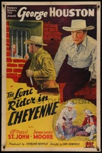 7r512 LONE RIDER IN CHEYENNE 1sh 1942 stone litho art of George Houston, Al 'Fuzzy' St. John!