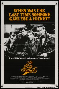 7r516 LORDS OF FLATBUSH 1sh R1977 cool portrait of Fonzie, Rocky, & Perry as greasers in leather!