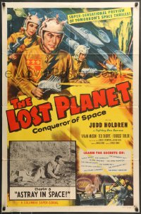 7r519 LOST PLANET chapter 8 1sh 1953 Judd Holdren, sci-fi serial, cool art, Astray in Space!