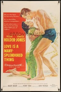 7r522 LOVE IS A MANY-SPLENDORED THING 1sh 1955 art of William Holden & Jennifer Jones!