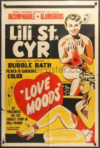 7r523 LOVE MOODS 1sh 1952 silkscreen art of near-naked Lili St. Cyr in celebrated bubble bath!