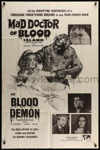 7r531 MAD DOCTOR OF BLOOD ISLAND/BLOOD DEMON 1sh 1971 great art of zombie attacking naked girl!