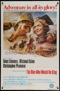 7r542 MAN WHO WOULD BE KING 1sh 1975 art of Sean Connery & Michael Caine by Tom Jung!