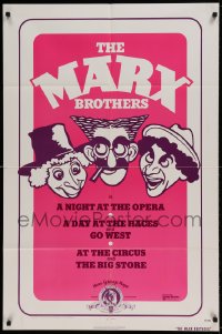 7r552 MARX BROTHERS 1sh 1974 Al Hirschfeld-like art of Harpo, Chico & Groucho Marx!