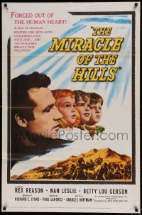 7r571 MIRACLE OF THE HILLS 1sh 1959 Rex Reason was a man of courage fighting fire with faith!