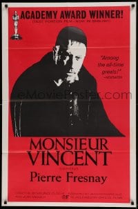 7r578 MONSIEUR VINCENT 1sh R1966 cool portrait of Pierre Fresnay in the title role!