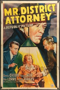 7r585 MR. DISTRICT ATTORNEY 1sh 1941 cool art of Peter Lorre looming over interrogated woman!