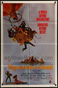7r596 MYSTERIOUS ISLAND int'l 1sh 1961 Ray Harryhausen, Jules Verne sci-fi, cool hot-air balloon art!