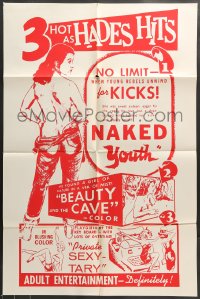 7r603 NAKED YOUTH/BEAUTY & THE CAVE/PRIVATE SEXY-TARY 1sh 1960s sexploitation triple bill!