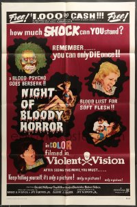 7r613 NIGHT OF BLOODY HORROR 1sh 1969 blood psycho goes berserk, remember you can only die once!