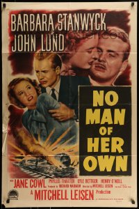 7r615 NO MAN OF HER OWN 1sh 1950 Barbara Stanwyck, cool artwork of exploding train!