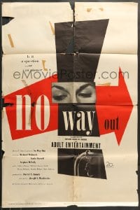 7r616 NO WAY OUT 1sh 1950 wonderful different design by Paul Rand, ahead of its time, ultra rare!