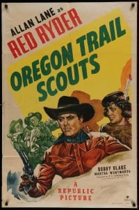 7r636 OREGON TRAIL SCOUTS 1sh 1947 Allan Rocky Lane as Red Ryder + Robert Blake as Little Beaver!