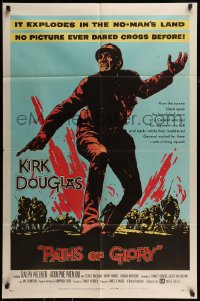 7r649 PATHS OF GLORY 1sh 1958 Stanley Kubrick classic, great artwork of Kirk Douglas in WWI!
