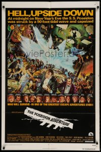 7r674 POSEIDON ADVENTURE 1sh 1972 art of Gene Hackman & Stella Stevens escaping by Kunstler!