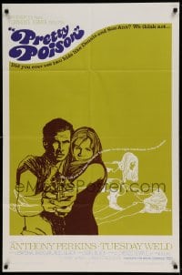 7r678 PRETTY POISON 1sh 1968 cool artwork of psycho Anthony Perkins & crazy Tuesday Weld!