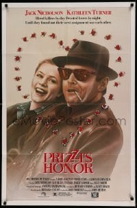 7r684 PRIZZI'S HONOR 1sh 1985 Bryan art of smoking Jack Nicholson & Kathleen Turner w/bullet holes!