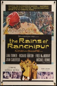 7r697 RAINS OF RANCHIPUR 1sh 1955 Lana Turner, Richard Burton, rains couldn't wash their sin away!