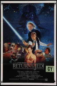7r710 RETURN OF THE JEDI style B int'l 1sh 1983 George Lucas, Hamill, Ford, Fisher, art by Sano!