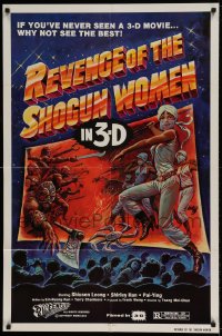 7r712 REVENGE OF THE SHOGUN WOMEN 1sh 1982 cool 3-D artwork of female ninjas on theater screen!