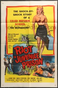 7r718 RIOT IN JUVENILE PRISON 1sh 1959 co-ed reform school for delinquents, great artwork!