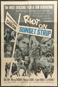 7r719 RIOT ON SUNSET STRIP 1sh 1967 hippies with too-tight capris, crazy pot-partygoers!