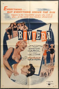 7r720 RIVIERA 1sh 1954 sexy laughing Martine Carol in swimsuit lifted by Raf Vallone!