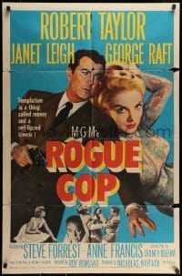 7r731 ROGUE COP 1sh 1954 art of Robert Taylor with gun & sexiest Janet Leigh, film noir!