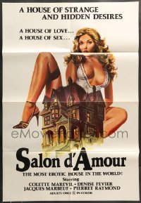7r743 SALON D'AMOUR 1sh 1976 artwork of sexy Colette Marevil behind mansion, rated X!