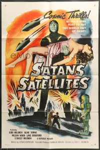 7r749 SATAN'S SATELLITES 1sh 1958 space spies plot to put the world out of orbit, cool sexy art!