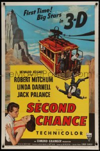 7r761 SECOND CHANCE 3D 1sh 1953 cool art of Robert Mitchum, sexy Linda Darnell & cable car!