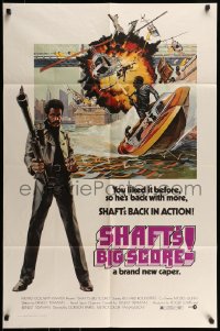 7r776 SHAFT'S BIG SCORE 1sh 1972 great artwork of mean Richard Roundtree with big gun!