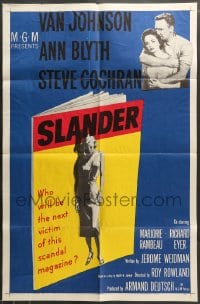 7r791 SLANDER 1sh 1957 will Van Johnson & Ann Blyth be the victim of a slanderous sex magazine?