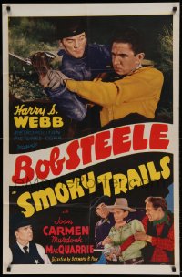 7r796 SMOKY TRAILS 1sh 1939 great western cowboy images of cowboy Bob Steele, Murdock MacQuarrie!