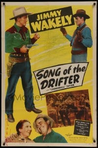 7r805 SONG OF THE DRIFTER 1sh 1948 cowboy Jimmy Wakely holds up bad guy, sings w/guitar!